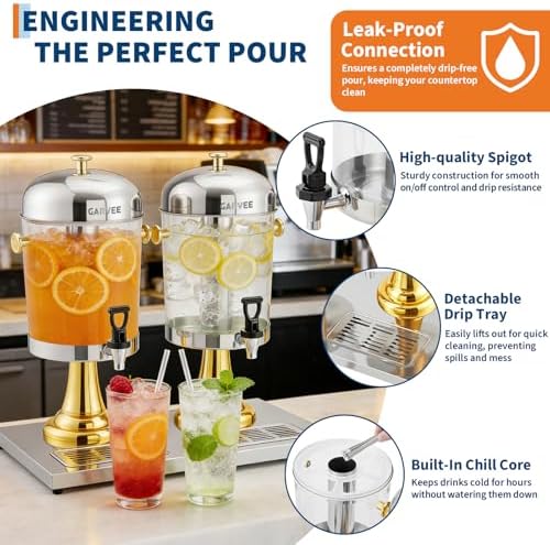 4.4 Gallon Commercial Drink Dispenser with Ice Core, Gold in Gold, alternate view 3