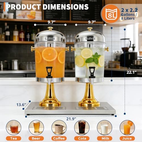 4.4 Gallon Commercial Drink Dispenser with Ice Core, Gold in Gold, alternate view 4