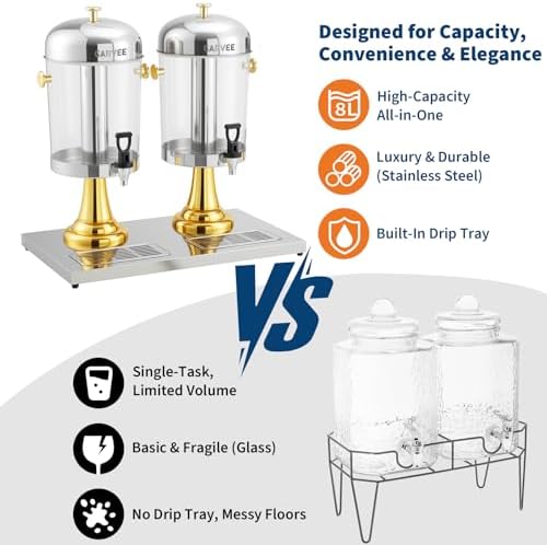 4.4 Gallon Commercial Drink Dispenser with Ice Core, Gold in Gold, alternate view 6