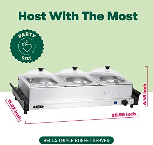 4.5 Quart Triple Electric Buffet Server, Food Warming Tray & Slow Cooker - Brushed Stainless Steel Heated, alternate view 2