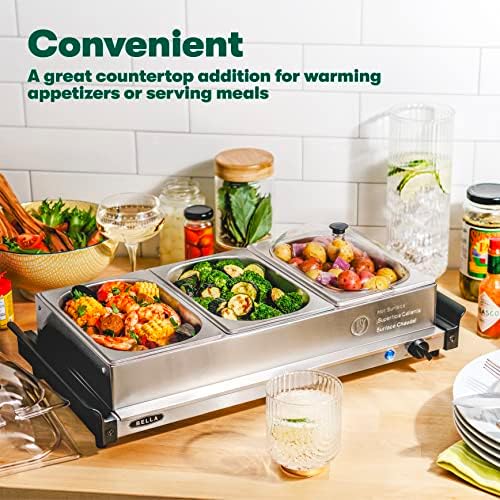 4.5 Quart Triple Electric Buffet Server, Food Warming Tray & Slow Cooker - Brushed Stainless Steel Heated, alternate view 5