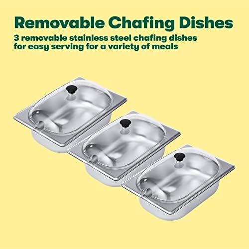 4.5 Quart Triple Electric Buffet Server, Food Warming Tray & Slow Cooker - Brushed Stainless Steel Heated, alternate view 6