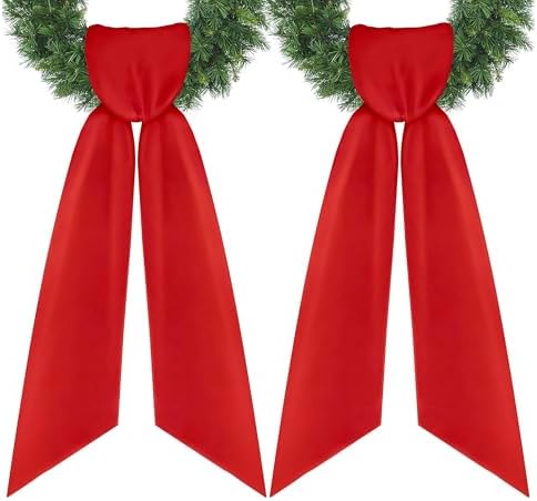 4.5" W x 56.3" L Front Door Wreath Blank Sash, 2 Pack Red Sash, Plain Embroidered Wreath Accessories for