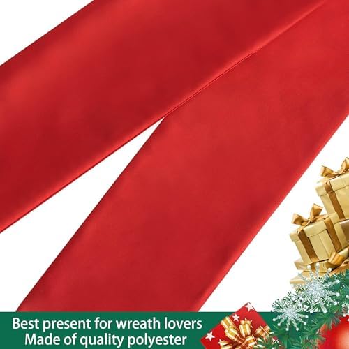 4.5" W x 56.3" L Front Door Wreath Blank Sash, 2 Pack Red Sash, Plain Embroidered Wreath Accessories for, alternate view 3