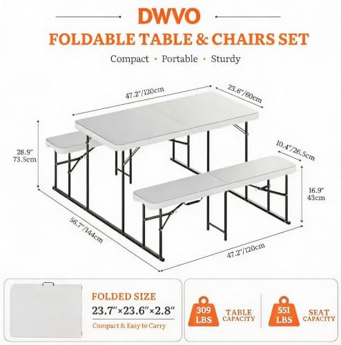 4.5ft Picnic Table, Outdoor Folding Picnic Tables with Benches, alternate view 2