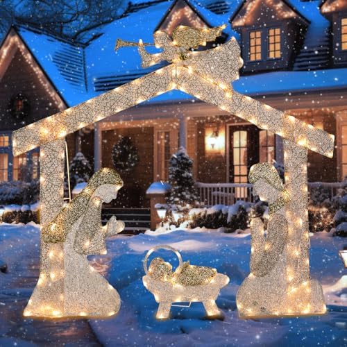 4.8 FT Lighted Christmas Nativity Scene, Pre‐Lit Outdoor Yard Decor