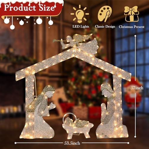 4.8 FT Lighted Christmas Nativity Scene, Pre‐Lit Outdoor Yard Decor, alternate view 2