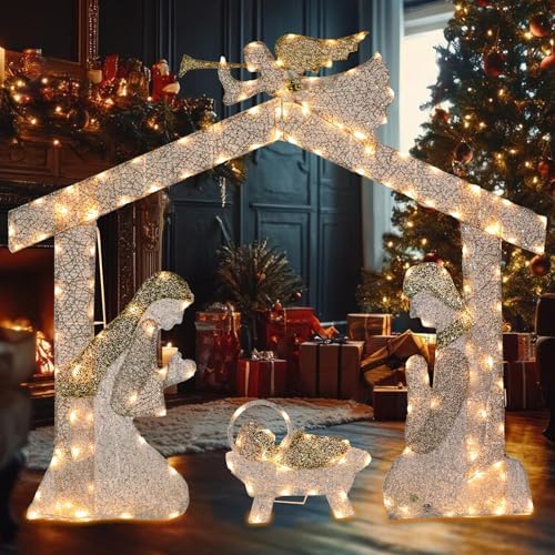 4.8 FT Lighted Christmas Nativity Scene, Pre‐Lit Outdoor Yard Decor, alternate view 3
