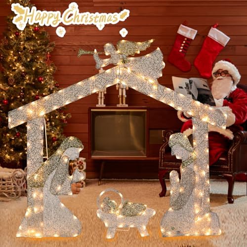 4.8 FT Lighted Christmas Nativity Scene, Pre‐Lit Outdoor Yard Decor, alternate view 4