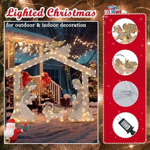 4.8 FT Lighted Christmas Nativity Scene, Pre‐Lit Outdoor Yard Decor, alternate view 5