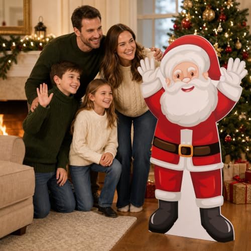 4.9 ft Christmas Santa Cardboard Cutout, Photo Prop Standee Sign in Red, White, Black, alternate view 5
