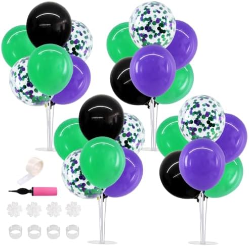 4 Black Purple Green Balloon Stand Balloon Centerpieces for Table in 4 Count (Pack of 1) in Metallic Blue Silver