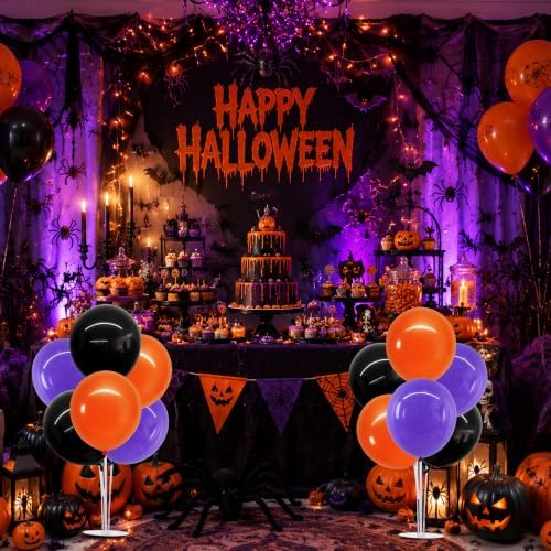 4 Black Purple Orange Balloon Stand Balloon Centerpieces for Table in 12 inches in Metallic Blue Silver, alternate view 2