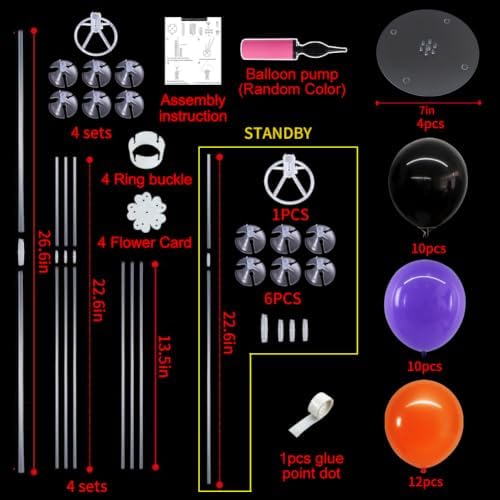 4 Black Purple Orange Balloon Stand Balloon Centerpieces for Table in 12 inches in Metallic Blue Silver, alternate view 3