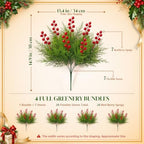 4 Bundles Artificial Christmas Pine Branches with Red Berries, alternate view 2