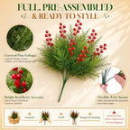 4 Bundles Artificial Christmas Pine Branches with Red Berries, alternate view 3