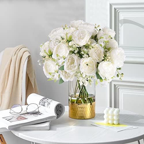4 Bundles Artificial Peonies Silk Flowers, White Faux Peony Bouquet Florals Arrangements Decor for Farmhouse, alternate view