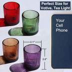 4 Colors Ribbed Glass Votive Candle Holders for Fall Decor, Set of 12 in Multicolor, alternate view 3