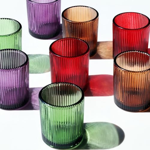 4 Colors Ribbed Glass Votive Candle Holders for Fall Decor, Set of 12 in Multicolor, alternate view 4