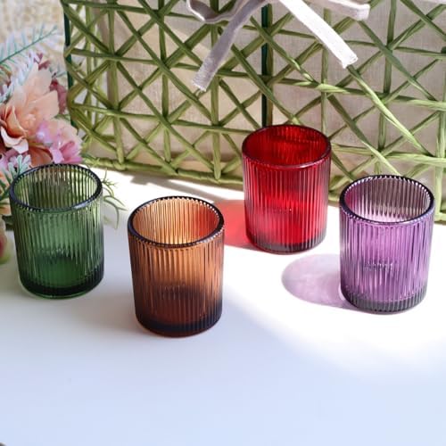 4 Colors Ribbed Glass Votive Candle Holders for Fall Decor, Set of 12 in Multicolor, alternate view 6