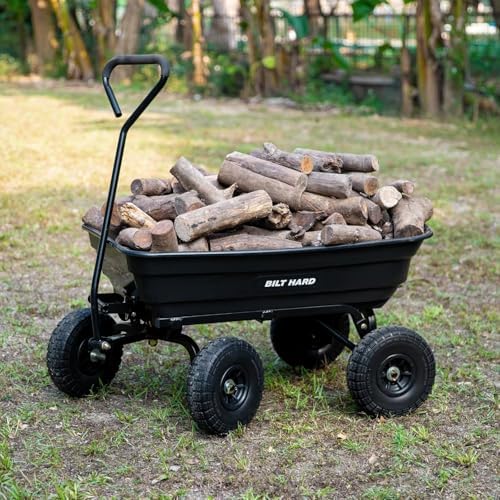 4 Cu.Ft. 10" No-Flat Tires Poly Yard Dump Cart with 180° Rotating Handle, 600 lbs Capacity Heavy Duty Garden, alternate view