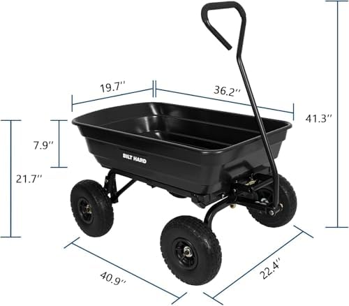 4 Cu.Ft. 10" No-Flat Tires Poly Yard Dump Cart with 180° Rotating Handle, 600 lbs Capacity Heavy Duty Garden, alternate view