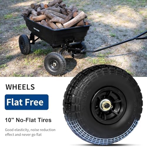 4 Cu.Ft. 10" No-Flat Tires Poly Yard Dump Cart with 180° Rotating Handle, 600 lbs Capacity Heavy Duty Garden, alternate view