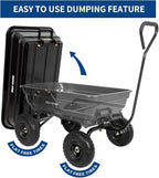 4 Cu.Ft. 10" No-Flat Tires Poly Yard Dump Cart with 180° Rotating Handle, 600 lbs Capacity Heavy Duty Garden, alternate view