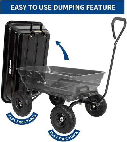 4 Cu.Ft. 10" No-Flat Tires Poly Yard Dump Cart with 180° Rotating Handle, 600 lbs Capacity Heavy Duty Garden, alternate view