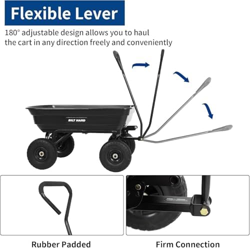 4 Cu.Ft. 10" No-Flat Tires Poly Yard Dump Cart with 180° Rotating Handle, 600 lbs Capacity Heavy Duty Garden, alternate view