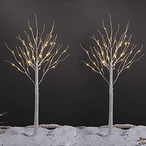 4 Feet 48L LED Birch Tree Lights, Pack of 2, Warm White, for Holiday Party and Christmas Decoration, Indoor and