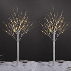 4 Feet 48L LED Birch Tree Lights, Pack of 2, Warm White, for Holiday Party and Christmas Decoration, Indoor and