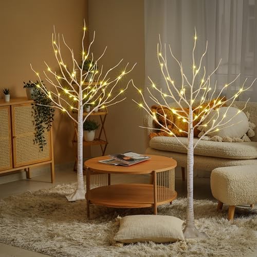 4 Feet 48L LED Birch Tree Lights, Pack of 2, Warm White, for Holiday Party and Christmas Decoration, Indoor and, alternate