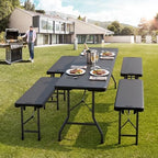 4 feet Plastic Folding Bench, Portable in/Outdoor Picnic Party Camping Dining Seat, Garden Soccer Multipurpose, alternate