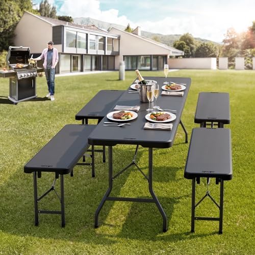 4 feet Plastic Folding Bench, Portable in/Outdoor Picnic Party Camping Dining Seat, Garden Soccer Multipurpose, alternate