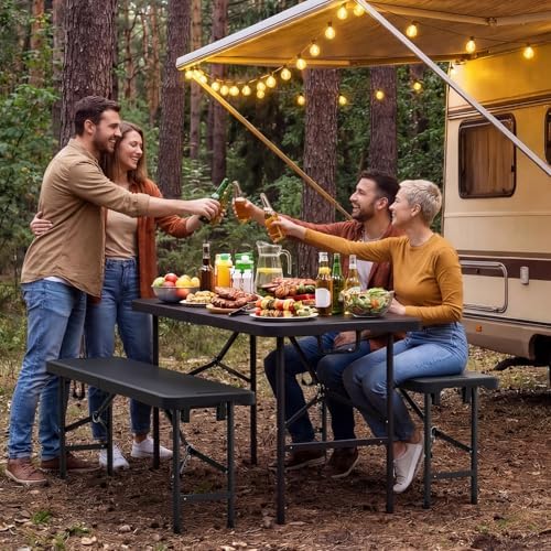4 feet Plastic Folding Bench, Portable in/Outdoor Picnic Party Camping Dining Seat, Garden Soccer Multipurpose, alternate
