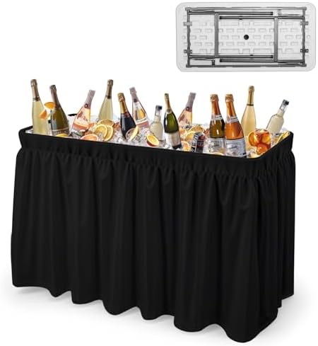 4 Foot Folding Party Ice Cooler, Portable Tailgate Camp Fishing Cleaning Table, Plastic with Matching Skirt, Ice