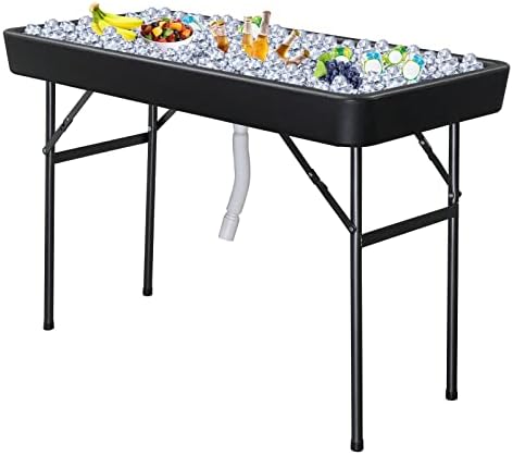 4 Foot Folding Party Ice Cooler, Portable Tailgate Camp Fishing Cleaning Table, Plastic with Matching Skirt, Ice, alternate