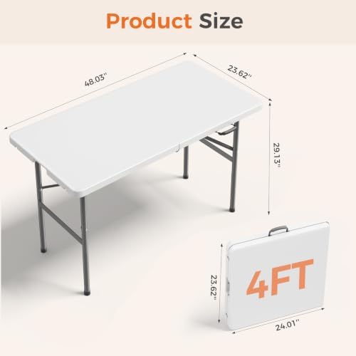 4 FT Folding Picnic Table 2 Pack, Easy to Fold and Store, alternate view 3