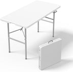 4 FT Folding Picnic Table, Portable Plastic Table, Easy to Keep