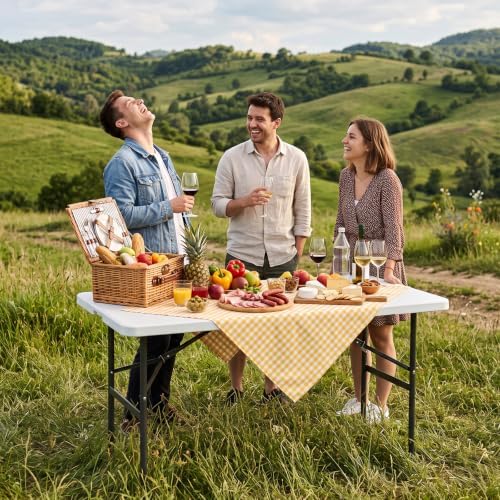 4 FT Folding Picnic Table, Portable Plastic Table, Easy to Keep, alternate view 2