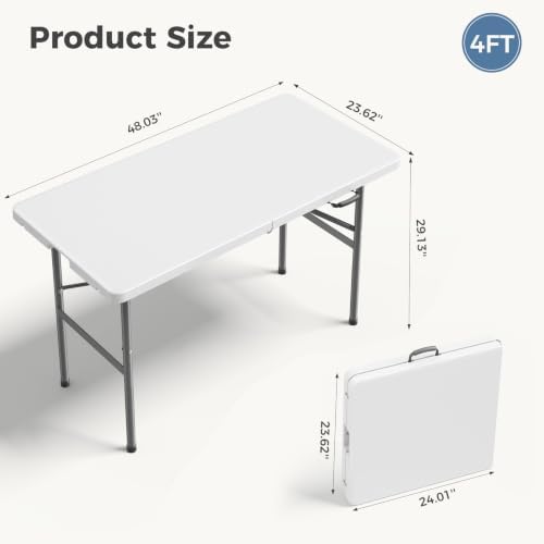 4 FT Folding Picnic Table, Portable Plastic Table, Easy to Keep, alternate view 3