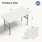 4 FT Folding Picnic Table, Portable Plastic Table, Easy to Keep, alternate view 3