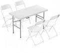 4 FT Folding Picnic Table with 4 Folding Chairs, Easy to Keep, White in White
