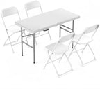 4 FT Folding Picnic Table with 4 Folding Chairs, Easy to Keep, White in White