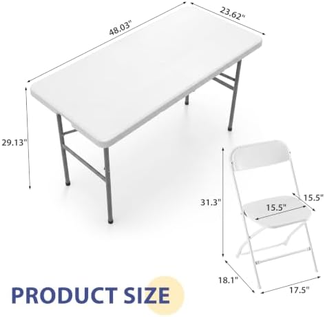 4 FT Folding Picnic Table with 4 Folding Chairs, Easy to Keep, White in White, alternate view 3
