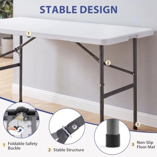 4 FT Folding Picnic Table with 4 Folding Chairs, Easy to Keep, White in White, alternate view 5