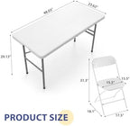 4 FT Folding Picnic Table, with 4 White Folding Chairs, alternate view 3