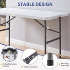 4 FT Folding Picnic Table, with 4 White Folding Chairs, alternate view 5