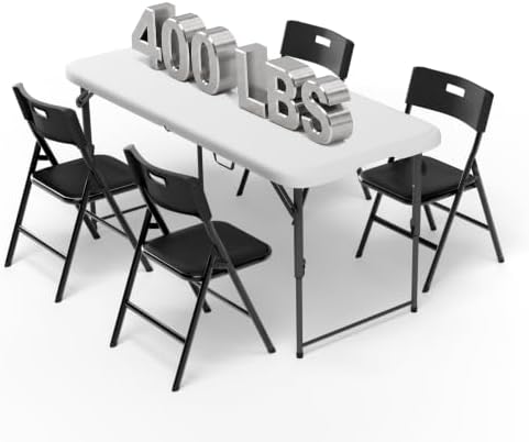 4 FT Folding Table Set with 4 Folding Chairs, Heavy Duty Steel Frame